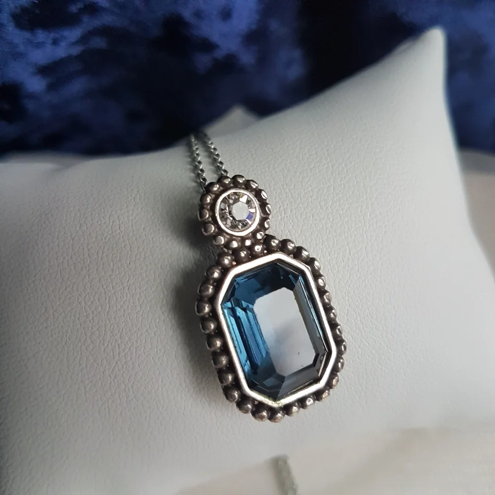 Brighton Le Ritz Navy Blue Swarovski Elements Emerald-cut Pendant Necklace NEW